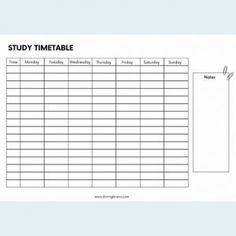 a printable study timetable is shown in black and white with the words study timetable on it