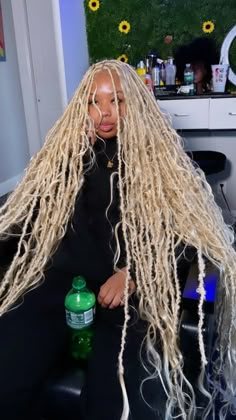 Blonde Soft Locs Black Women, Blond Soft Locs, Blond Twist Braids, Blonde Boho Twist, Blonde Protective Styles, Half Blonde Half Black Braids, 613 Locs, Goddess Locs Color, Long Blonde Goddess Braids