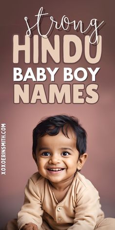 cute little indian boy sitting and title strong hindu baby boy names