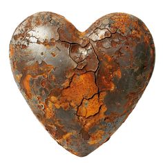 a heart shaped metal object with rusted paint