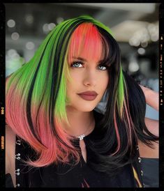 NEON WATERMELON Special Effects Hair Color, Watermelon Hair Color, Editorial Hair Color, Summer Hairstyles For Straight Hair, Ideas For Hairstyles, Neon Hair Color, Free Hairstyle, Hairstyles For Summer, Hairstyles For Straight Hair