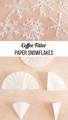 coffee filter paper snowflakes are on the table