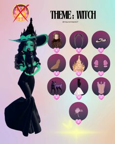 an animated image of a witch with many different outfits