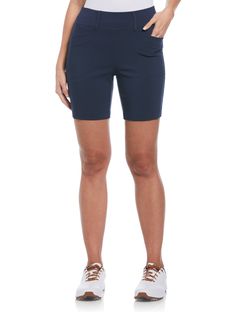 A smart choice for both the course and everyday casual wear around town, these women’s shorts from Callaway have a versatile solid-colored design that will complement your existing golf apparel with ease. The ladies’ golf shorts are made from a lightweight twill fabric that’s comfortable to wear in any season or setting. They have sun protection technology to help guard against harmful UV rays, while Truesculpt™ smooths your shape to help provide a sleek silhouette. The women’s golf shorts have Golf Apparel, Dark Navy Blue, Twill Fabric, Golf Outfit, Ladies Golf, Matching Dresses, Uv Rays, Shirt Jacket, Sun Protection