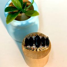 Marquis Black Tourmaline Was Small Diamonds Set In 14 Karat Yellow Gold. Size 6. Weighs 6.2 Grams. Diamond Gold Ring, 6 Rings, Ring Color, Diamond Gold, Black Tourmaline, Gold Diamond Rings, Gold Yellow, Womens Jewelry Rings, Gold Ring