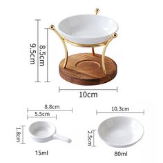 two bowls and one spoon are shown with measurements