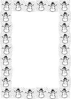 a black and white snowman frame with dots on the border, as well as an image