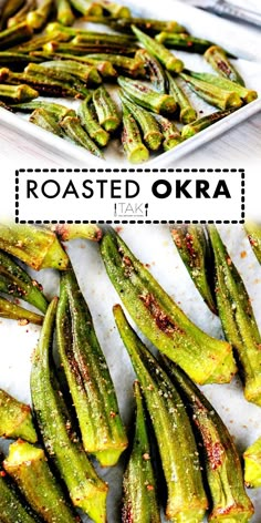 roasted okra on a plate with seasonings