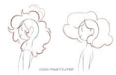 the drawing shows how to draw curly hair in two different ways, with one side pulled up