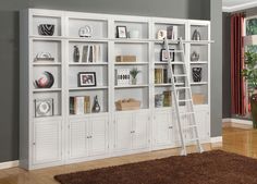 white bookcase with ladder in living room