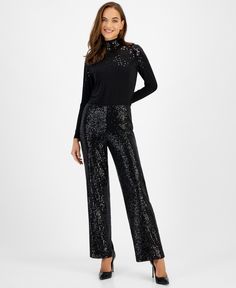 in stock Black Sequence Pants, Black Sequin Pants Outfit, Sequin Pants Outfit, Sequence Pants, Sequins Pants Outfit, Black Sequin Pants, Holiday Party Attire, Party Attire, Sequin Pants