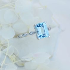 The default design option features 8x6mm Emerald Cut Genuine Aquamarine, VVS1-Clarity, VG-Cut, Ex-Polish, VG-Symmetry in 14K White Gold Engagement Ring. Model 569-8x6 Also you can fully customize and engrave this ring by clicking the button "Personalize in 3D". As well please remember it takes up to 19-21 days to make and ship this item. Emerald Cut Aquamarine Ring, Aquamarine Solitaire Ring, Aquamarine Wedding, Ring Model, Fantasy Closet, Aquamarine Ring, Aquamarine Stone, Rose Gold Engagement