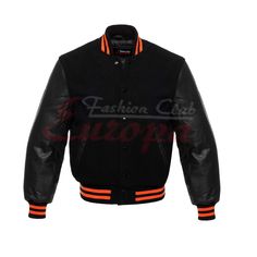 Black and Orange Stripes Varsity Letterman Jacket Jeans For Men