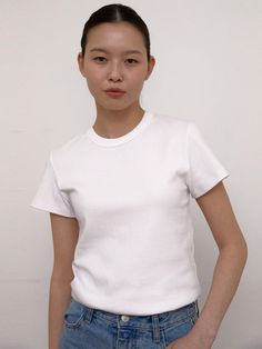 Composition : Cotton 95%, Span 5%Country of Origin : KOREA Classic White Short Sleeve Top For Summer, White Stretch Cotton T-shirt, Minimalist Stretch Crew Neck T-shirt, Basic White T-shirt For Everyday, Simple White Crew Neck Top, White Basic Crew Neck Top, White Relaxed Fit Plain Top, Basic White Shirt For Everyday, White Short Sleeve Basic Tops