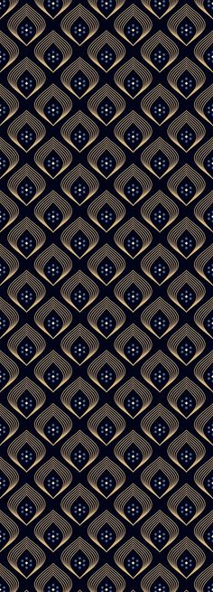 a blue and gold geometric pattern with wavy lines on it's sides, as well as an abstract design