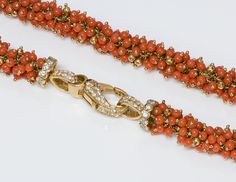 Created with Shogun. Coral Diamond Necklace Charming vintage coral bead 18K yellow gold and diamond necklace. Approximate Measurements: Length: 17" Coral Jewelry Vintage, Gold And Diamond Necklace, Coral Beads Necklace, Beaded Necklace Designs, 18k Gold Earrings, Triangle Necklace, Gold Diamond Necklace, Coral Jewelry, Gem Stones