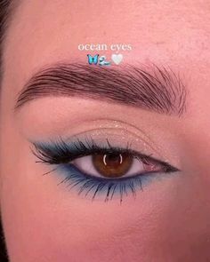 Blue Glam Eye Makeup, Makeup Looks Blue Eyeliner, Nautical Makeup Look, Siren Eye Makeup Brown Eyes, Blue Elegant Makeup, Blue Mermaid Eye Makeup, Make Up With Blue Eyeshadow, Blue Eyeliner On Blue Eyes, Minimal Blue Eye Makeup