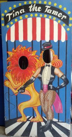 a cardboard box with an image of a man and woman in circus costumes on it