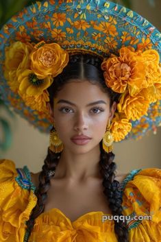 Yellow Mexican Dress, Mexican Braids, Mexican Traditional Clothing, Latino Culture, Mexican Models, Dead Hair, Mexican Fashion, Mexican Women, Mexican Style