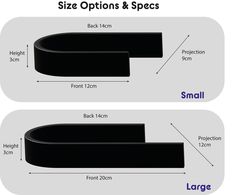 the size options and sizes for an oval table with black plastic bases, shown from front to back