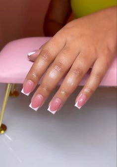 By @tyjanaico Natural Nails With Pink Design, French Tip Acrylic Nails Pink Base, Shorties Nails Nude Pink, French Tips Pink Base, French Nails Pink Base, French Tips With Pink Base, Pink Base French Tip, French Tip Pink Base, French Tip With Pink Base