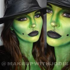 “ Wicked Witch details:  I used Mehron paradise paints in lime & green as a base & contoured with the two @Mehronmakeup  I applied Makeup Forever HD…” Fete Emo, Halloweenský Makeup, Witch Makeup, Witch Face, Halloween Makeup Ideas, Face Painting Halloween, Halloween Costumes Makeup