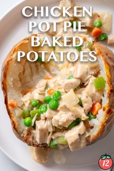 chicken pot pie baked potatoes on a plate