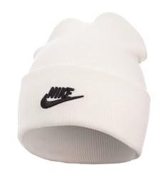 Nike Men's Peak Tall Cuff Futura Beanie  Manufacturer #: FB6528-121 Color:  White/Black MSRP: $30.00 Embroidered Futura logo Tall folded cuff Ribbed throughout Stretch-cotton blend 100% Authenticity Guaranteed Nike Casual Winter Hats, Casual Nike Winter Hat, Nike Outdoor Hats, Stuff For Men, Nike Beanie, Nike Stuff, Beanie Outfit, White Beanie, Full Outfits