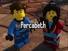 two legos are standing next to each other with the words percabeth in front of them