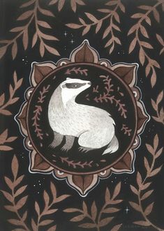 an image of a seal on a black and brown background with leaves in the foreground