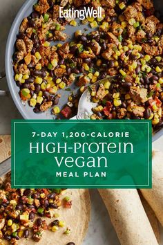 an image of high protein vegan meal plan on a plate with tortillas