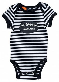 a black and white striped bodysuit with the words all blacks on it's chest