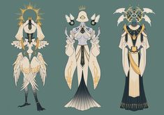 four different types of costumes with wings