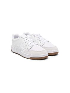 white calf leather almond toe contrasting panel detail mesh detailing logo patch at the tongue appliqué logo logo print to the rear branded insole rubber sole front lace-up fastening New Balance 480, White Outfits For Women, Gucci Kids, Dress With Jean Jacket, Baby Boy Accessories, Dolce And Gabbana Kids, Kids Jordans, Boys Accessories, Stella Mccartney Kids