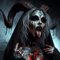 Satanic Makeup, Female Demon Makeup, Female Demon, Demon Makeup Female, Scary Makeup Looks Demon, Demon Halloween Costume, Demon Costume, Devil Makeup