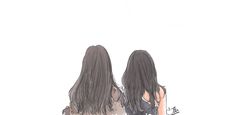 two women with long black hair are facing each other