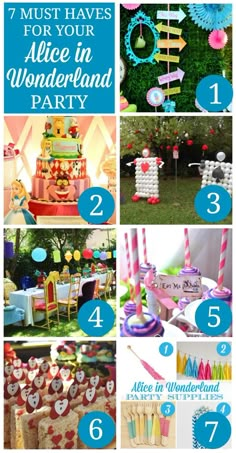 a collage of different pictures with the words alice in wonderland party