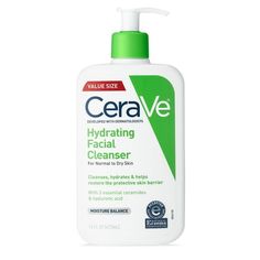 Developed with dermatologists, CeraVe Hydrating Daily Facial Cleanser is a unique formula that cleanses, hydrates and helps restore the protective skin barrier with three essential ceramides (1, 3, 6-II). This formula also contains hyaluronic acid to help retain skins natural moisture and uses our MVE Technology to continually release moisturizing ingredients for all day hydration. This dry skin cleanser was designed to cleanse and refresh the skin without over-stripping it or leaving it feeling Cerave Face Wash, Cerave Facial Foaming Cleanser, Cerave Gentle Skin Cleanser, Facial Cleanser For Dry Skin, Clean Face Wash Facial Cleanser, Korean Face Wash, Bf Christmas, Cera Ve, Cerave Face Wash & Cleansers