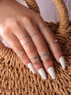 Silver Fashionable Collar  Zinc Alloy   Embellished   Women's Fashion Jewelry Hand Jewelry Rings, Aesthetic Rings, Shein Brasil, Pretty Jewelry Necklaces, Golden Ring, Gold Ring Sets, Rings For Girls, Hand Jewelry, Girly Jewelry