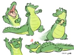 some cartoon alligators with their mouths open