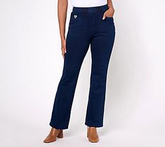 It's looking a lot like fall, y'all. Transition back to a timeless denim look -- with none of the restricted movement or fit fussiness -- in these versatile pull-on boot-cut jeans. From Quacker Factory®. Fall Denim Pants With Pull-on Style, Fall Denim Jeans With Pull-on Style, Denim Bottoms With Pull-on Style For Fall, Fall Denim Bottoms With Pull-on Style, Fall Denim Blue Pull-on Bottoms, Denim Blue Pull-on Style Bottoms For Fall, Dark Wash Pull-on Jeans For Fall, Fall Dark Wash Pull-on Jeans, Pull On Boots