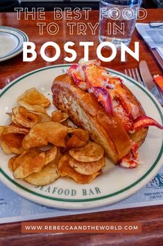 the best food to try in boston is served on a plate with potato chips and coleslaw