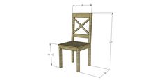 a wooden chair is shown with measurements for the seat and back side, as well as an