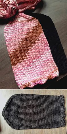 two pictures showing different types of knitted items