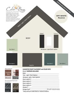 the color scheme for a house is shown in this brochure, which includes different shades