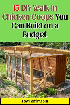 a chicken coop with the words 15 diy walk - in chicken coops you can build on a budget