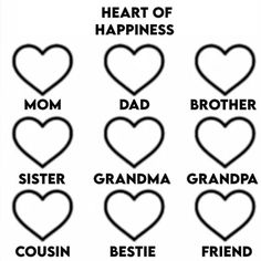 hearts with the names of different mothers and their babies in each heart, which are written on