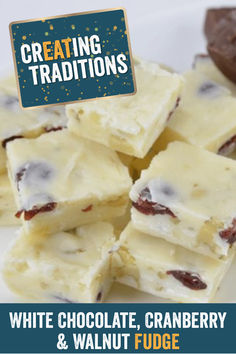 White Chocolate Fudge with Dried Cranberries & Walnuts Dried Cherry Recipes, White Fudge, Holiday Fudge, Pumpkin Crunch Cake, Walnut Fudge, Pumpkin Crunch, White Chocolate Fudge, Xmas Baking, Christmas Fudge