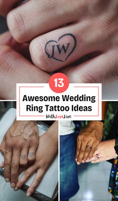 wedding rings with tattoos on them and the words 13 awesome wedding ring tattoo ideas