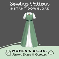 the sewing pattern for women's x - 4xl apron dress is shown